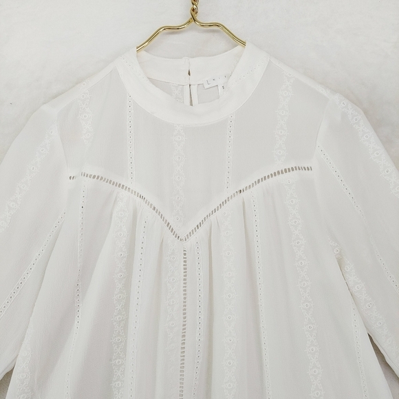 Leith White Polyester Half Sleeve Floral-Lace Mock Neck Blouse 3920 - Picture 3 of 8